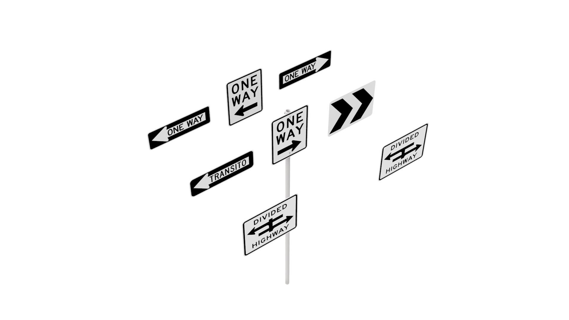 Road Sign US R6 Series One Way And Divided Highway 3D model_12