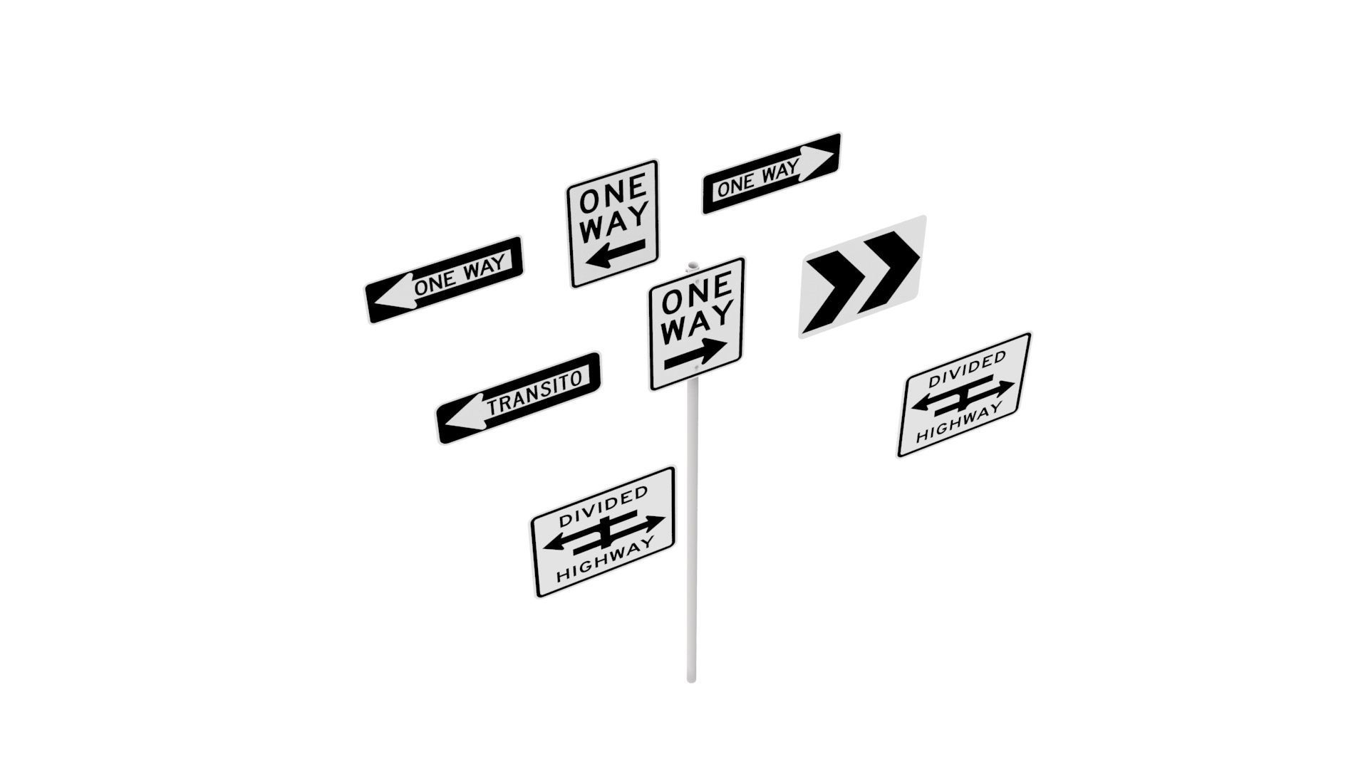 Road Sign US R6 Series One Way And Divided Highway 3D model_23