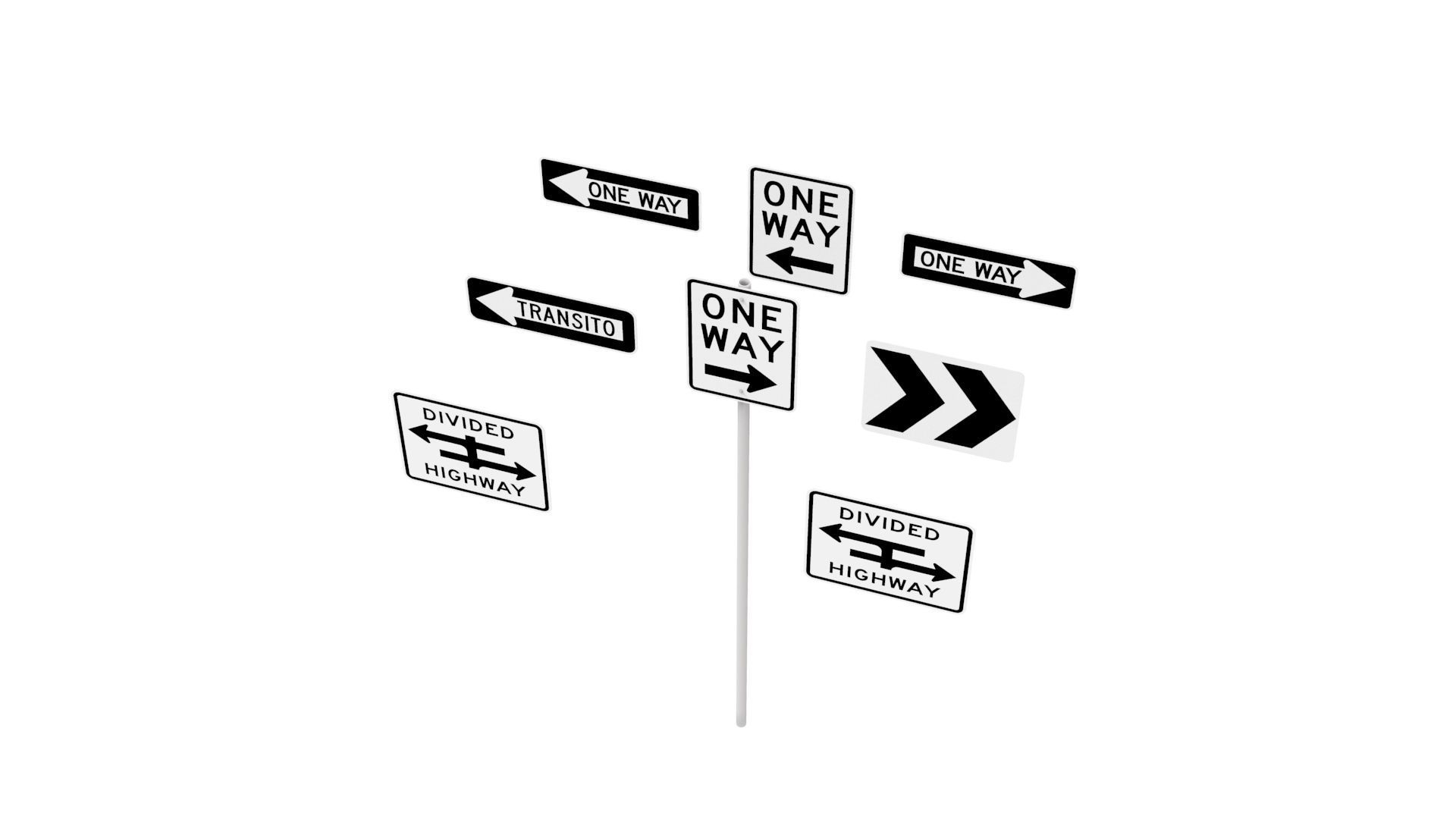 Road Sign US R6 Series One Way And Divided Highway 3D model_40