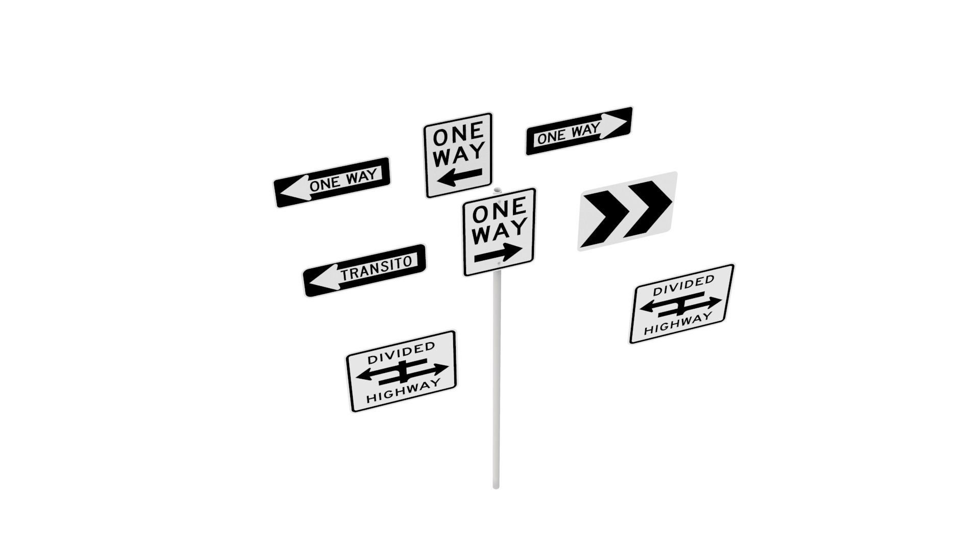 Road Sign US R6 Series One Way And Divided Highway 3D model_34