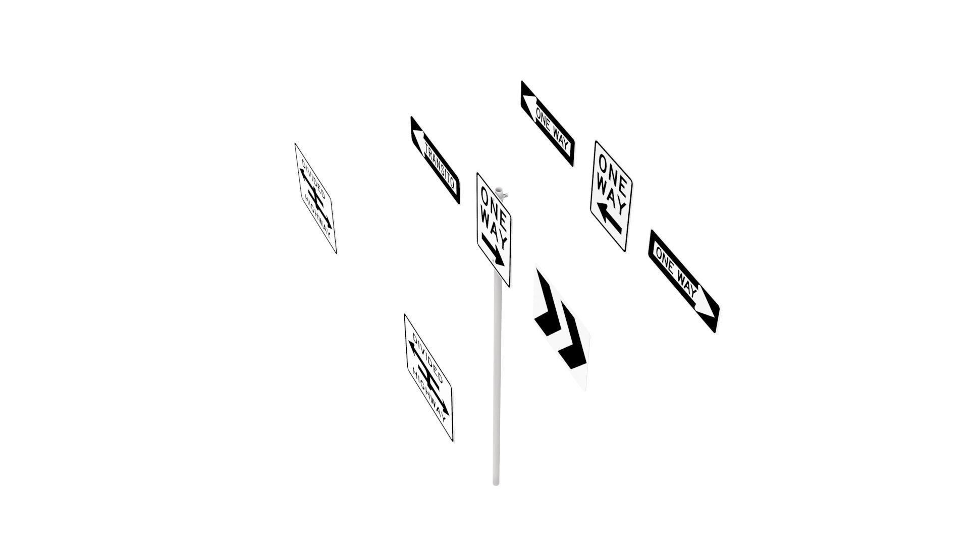 Road Sign US R6 Series One Way And Divided Highway 3D model_5