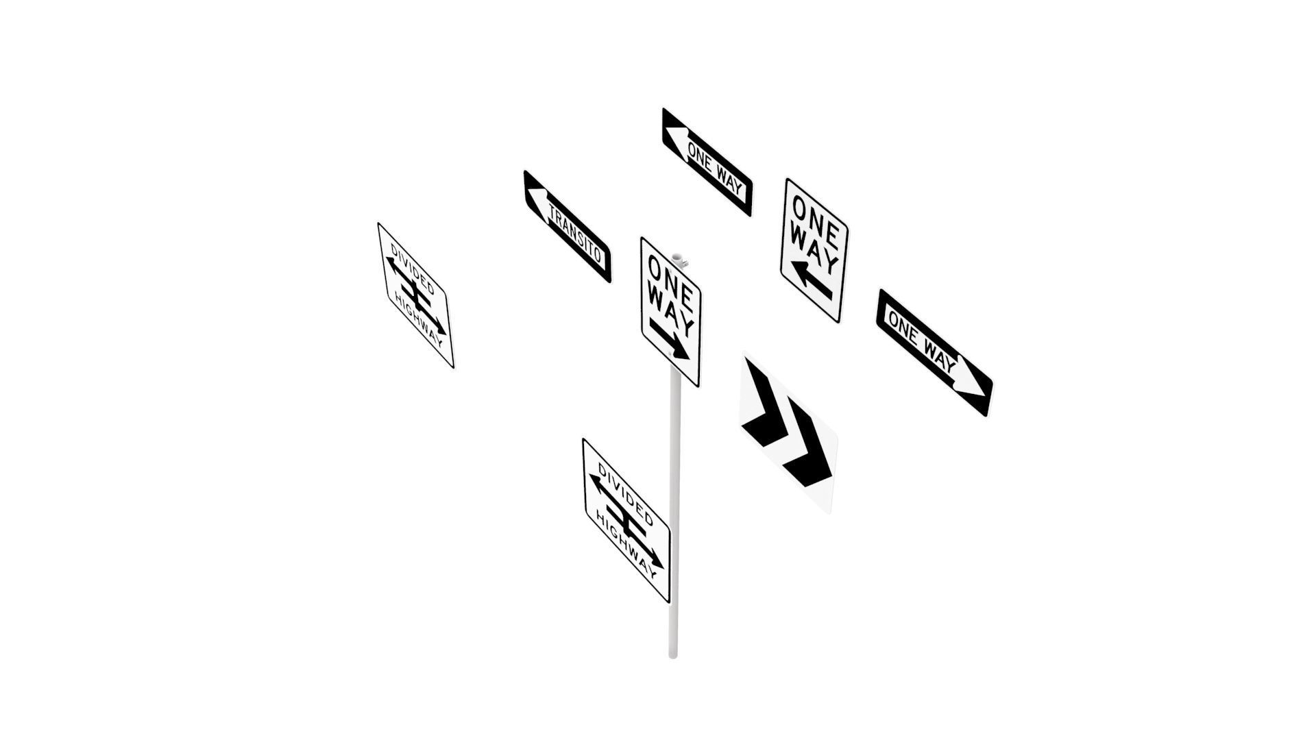 Road Sign US R6 Series One Way And Divided Highway 3D model_4