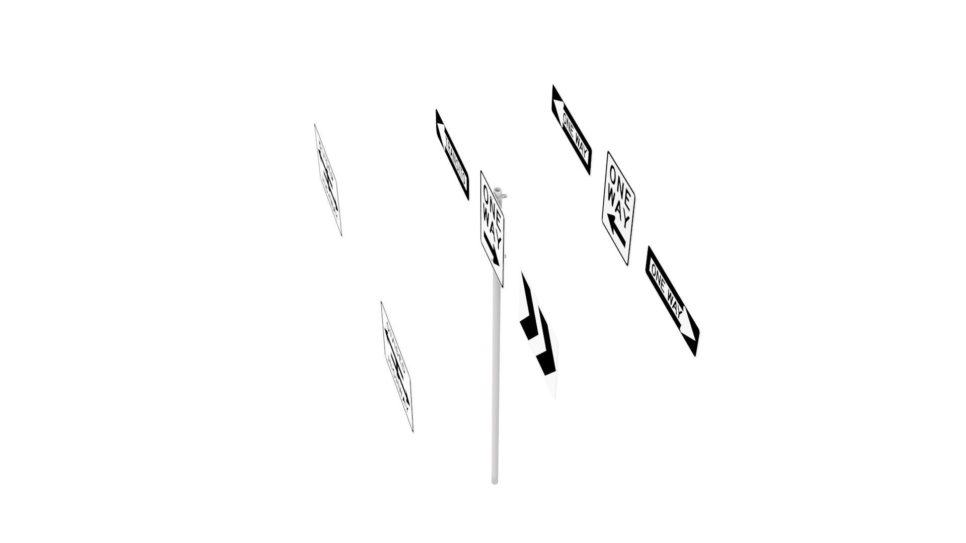 Road Sign US R6 Series One Way And Divided Highway 3D model_6