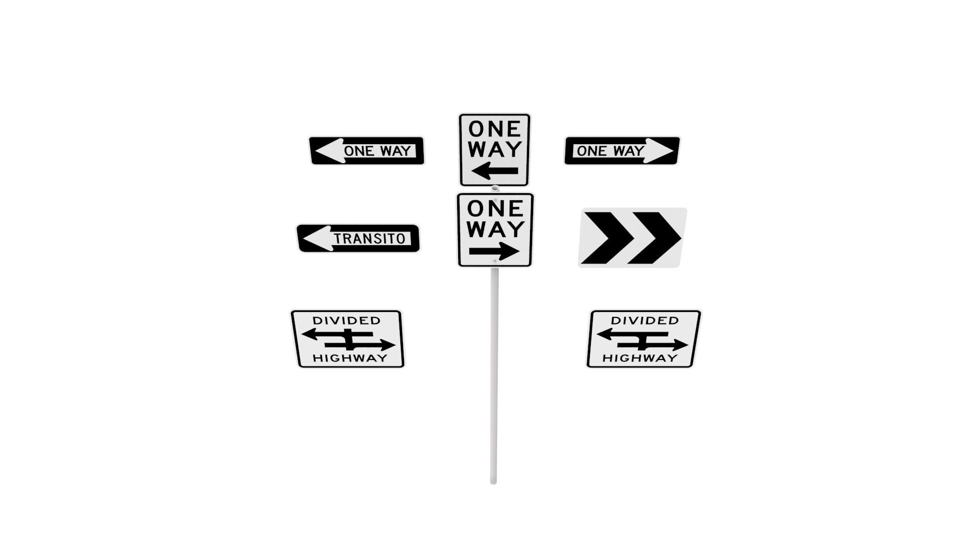Road Sign US R6 Series One Way And Divided Highway 3D model_38