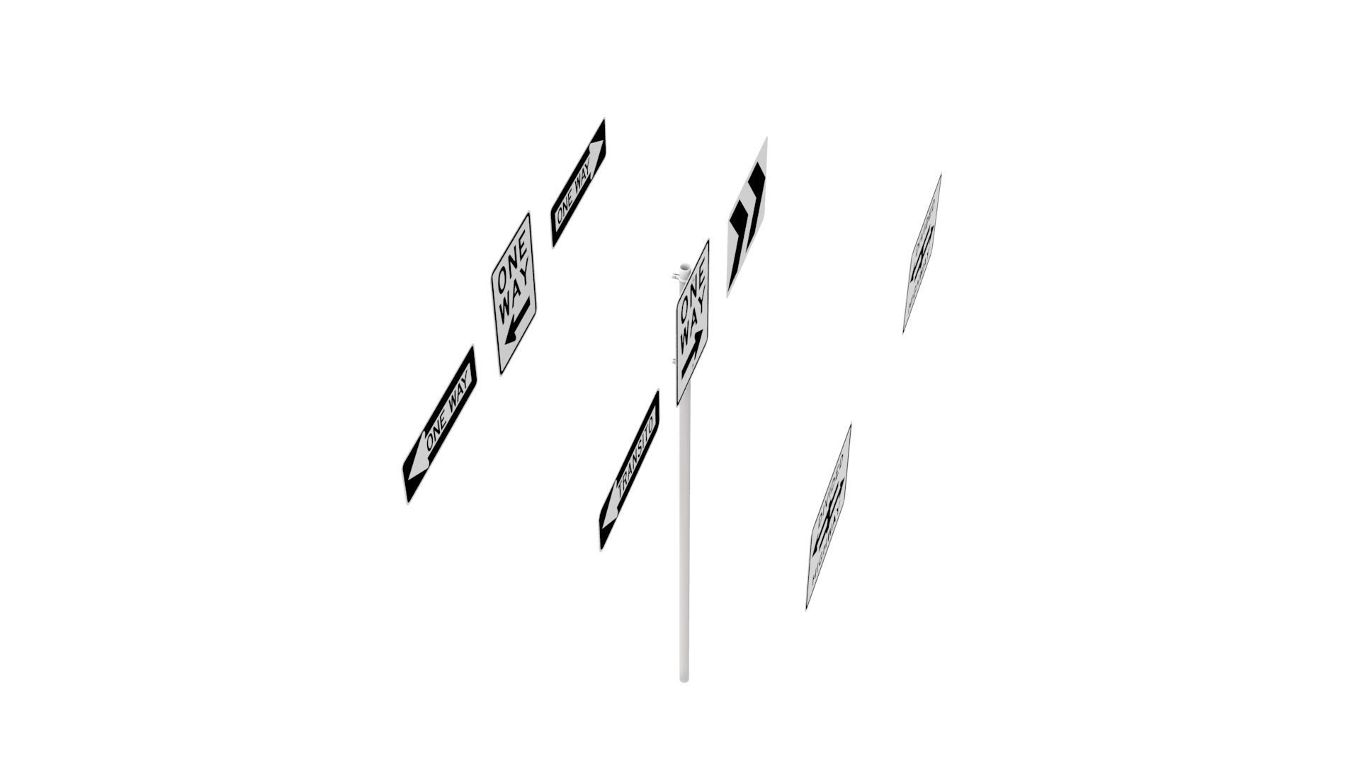 Road Sign US R6 Series One Way And Divided Highway 3D model_32
