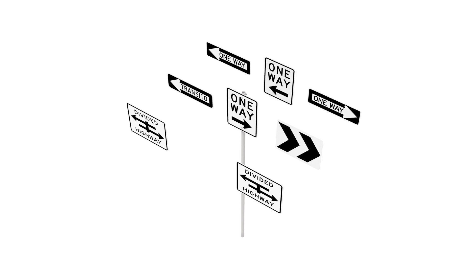 Road Sign US R6 Series One Way And Divided Highway 3D model_2