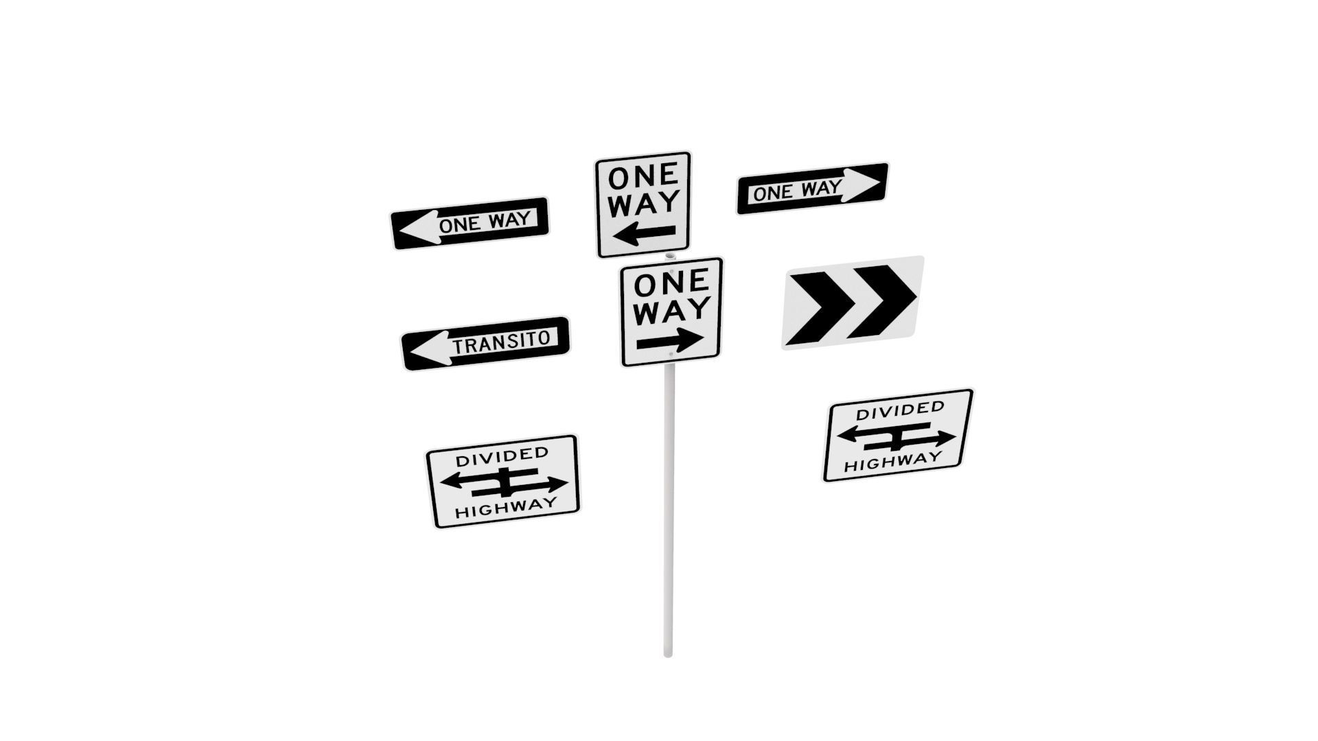 Road Sign US R6 Series One Way And Divided Highway 3D model_37