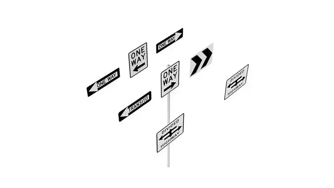 Road Sign US R6 Series One Way And Divided Highway 3D model