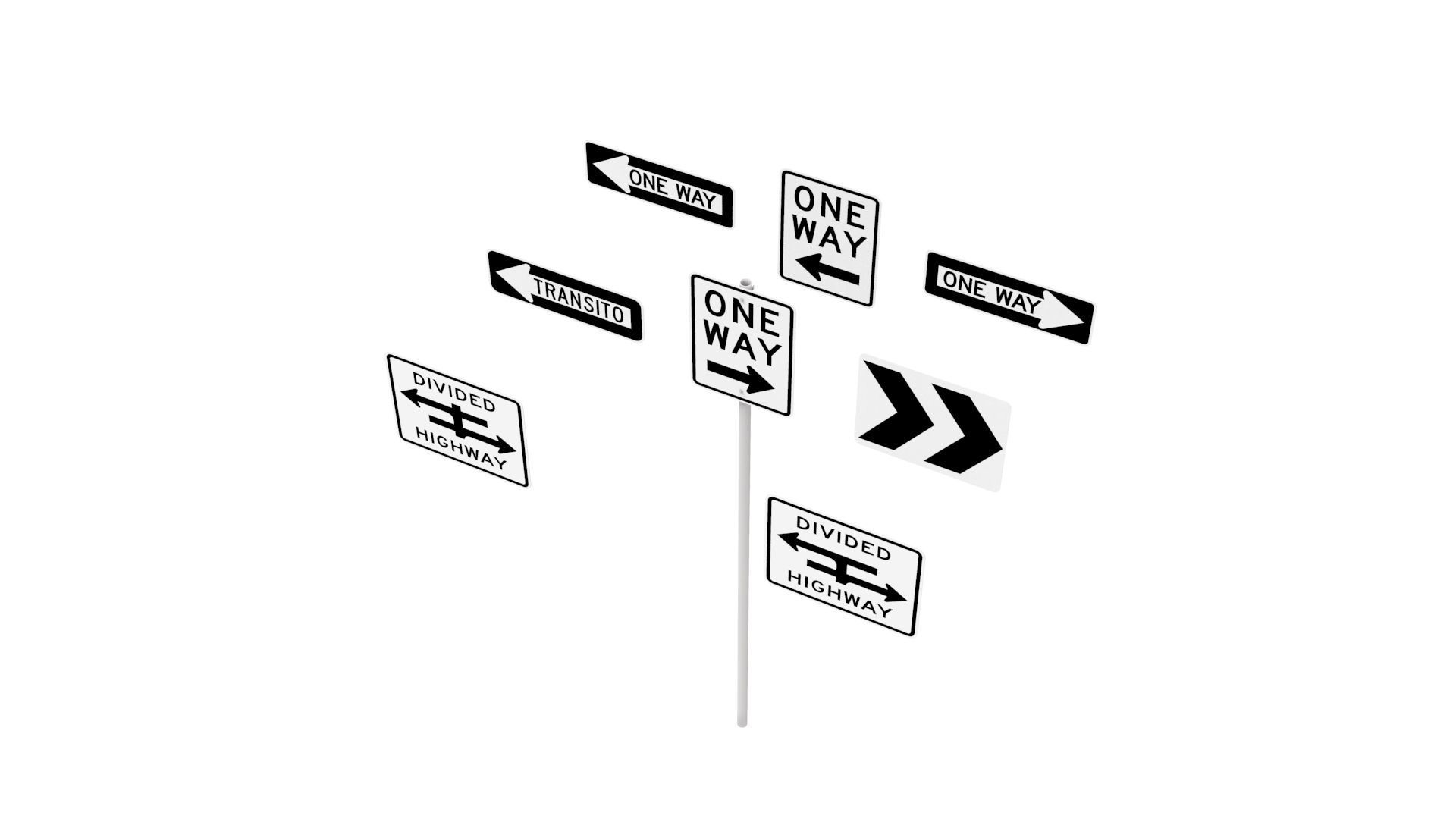 Road Sign US R6 Series One Way And Divided Highway 3D model_41