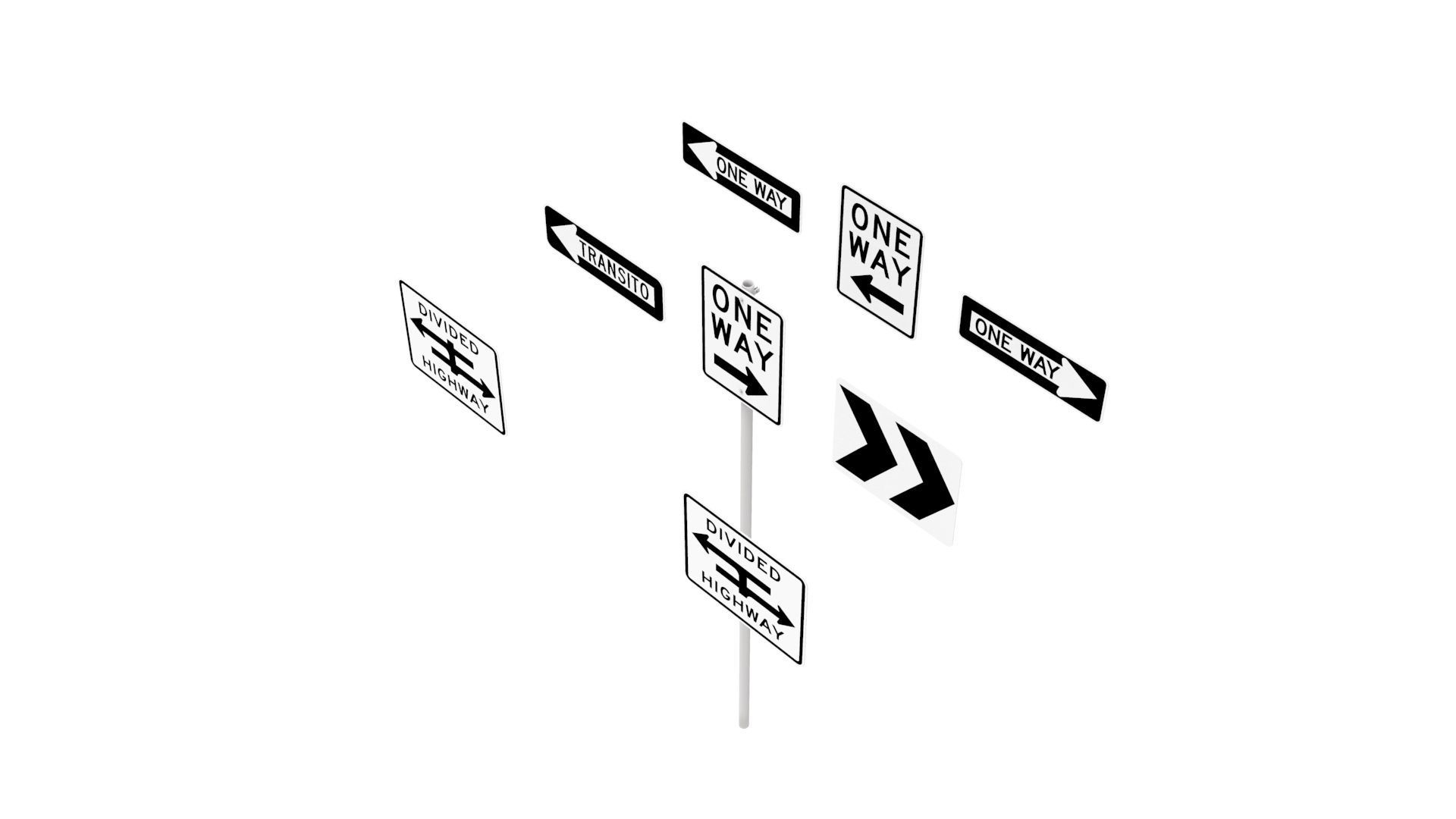Road Sign US R6 Series One Way And Divided Highway 3D model_3
