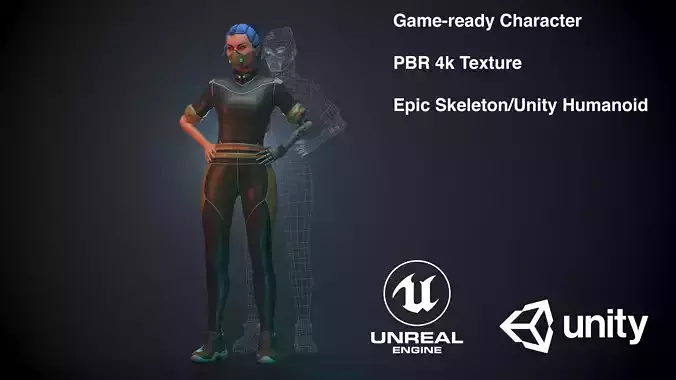 Sci-fi Girl Character Low-poly 3D model