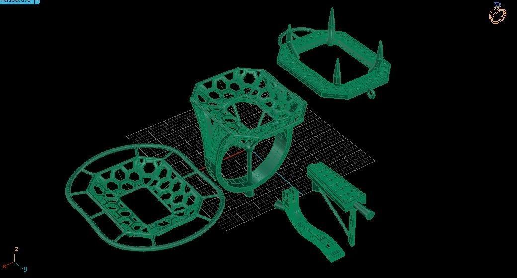 Gold set - ring and earring 3D print model_3