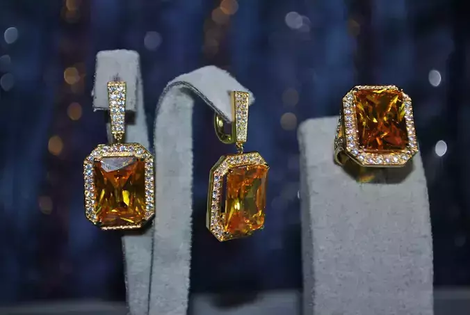 Gold set - ring and earring 3D print model