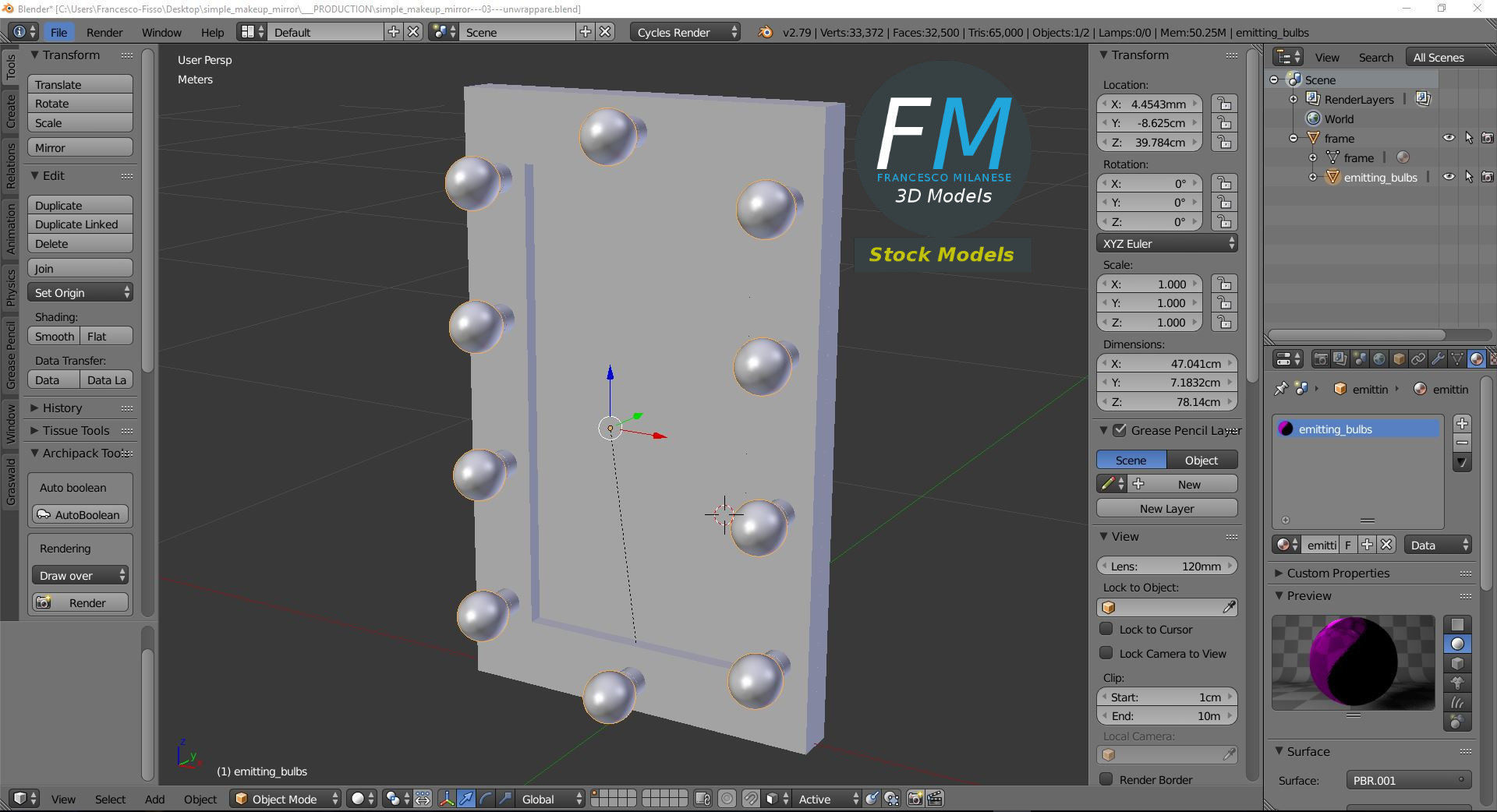 Simple make-up mirror 3D model_9