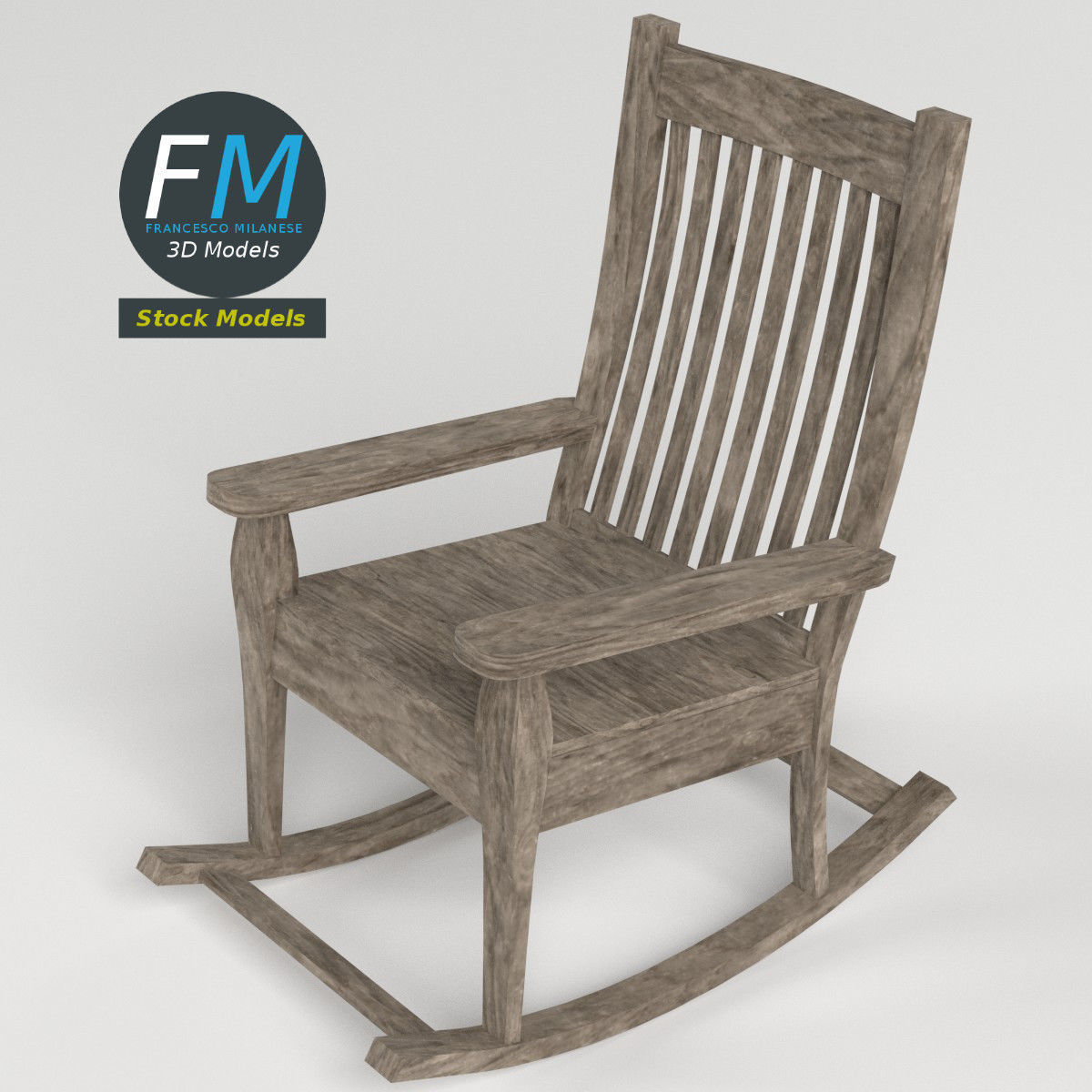 Old rocking chair 3D model_2