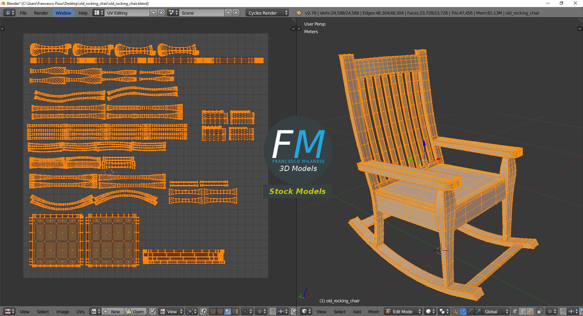 Old rocking chair 3D model_10