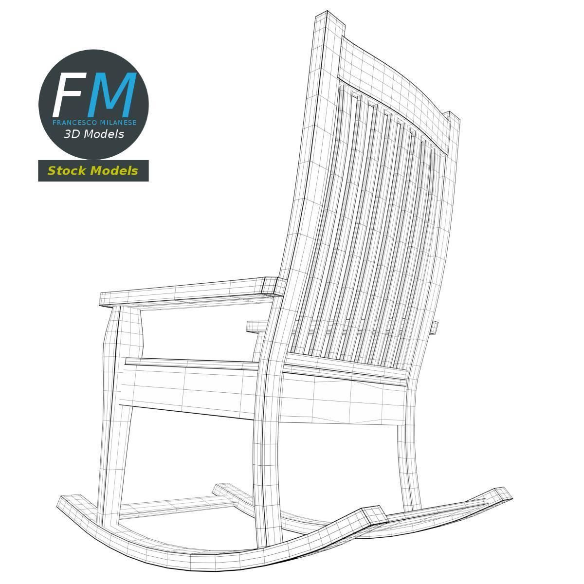 Old rocking chair 3D model_8
