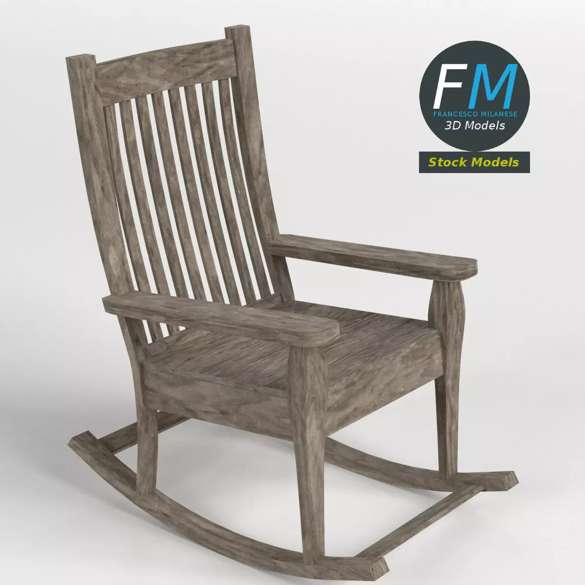 Old rocking chair 3D model_0