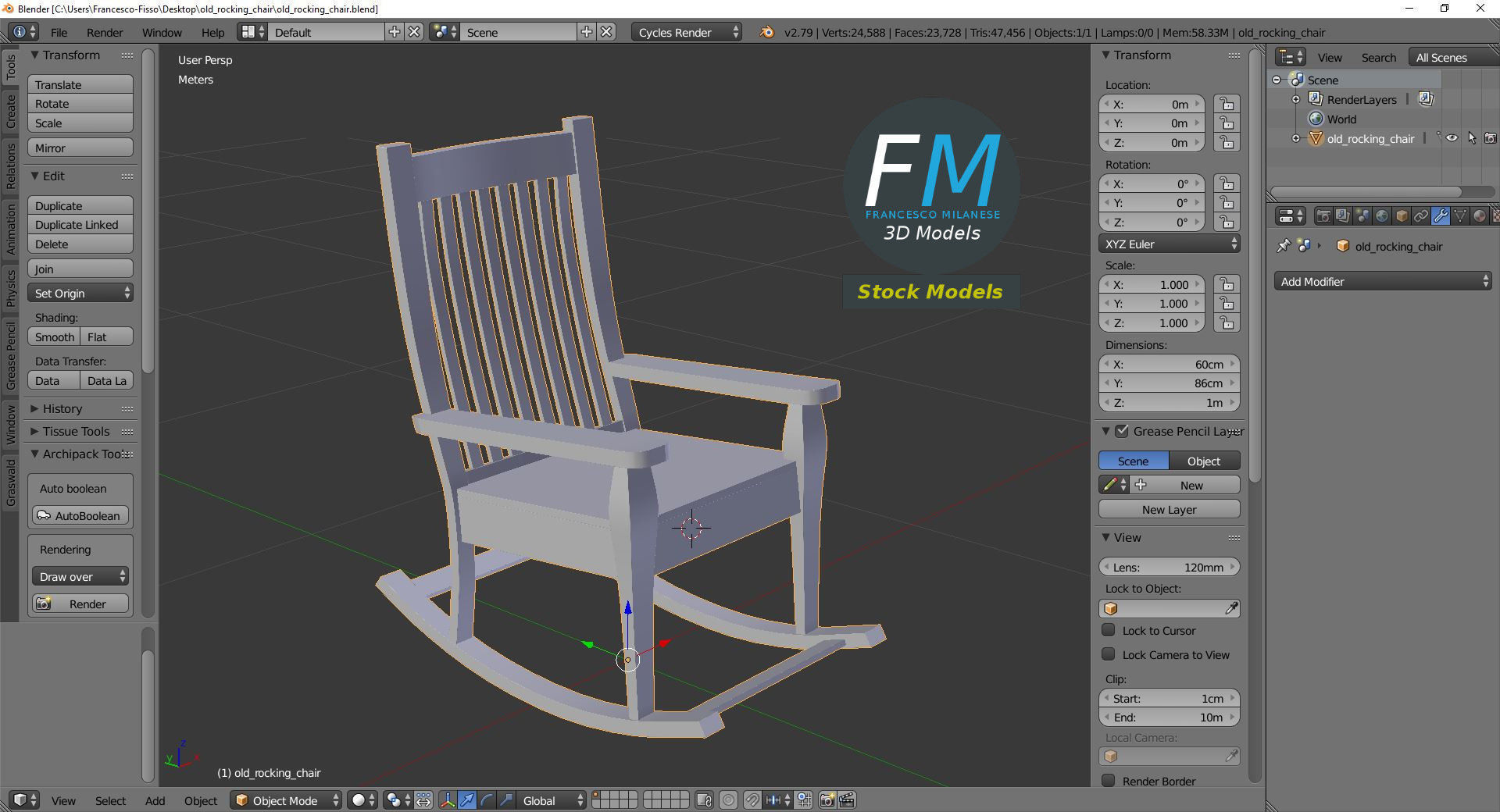 Old rocking chair 3D model_9