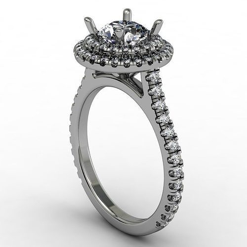 Round double halo engagement ring 3D print model