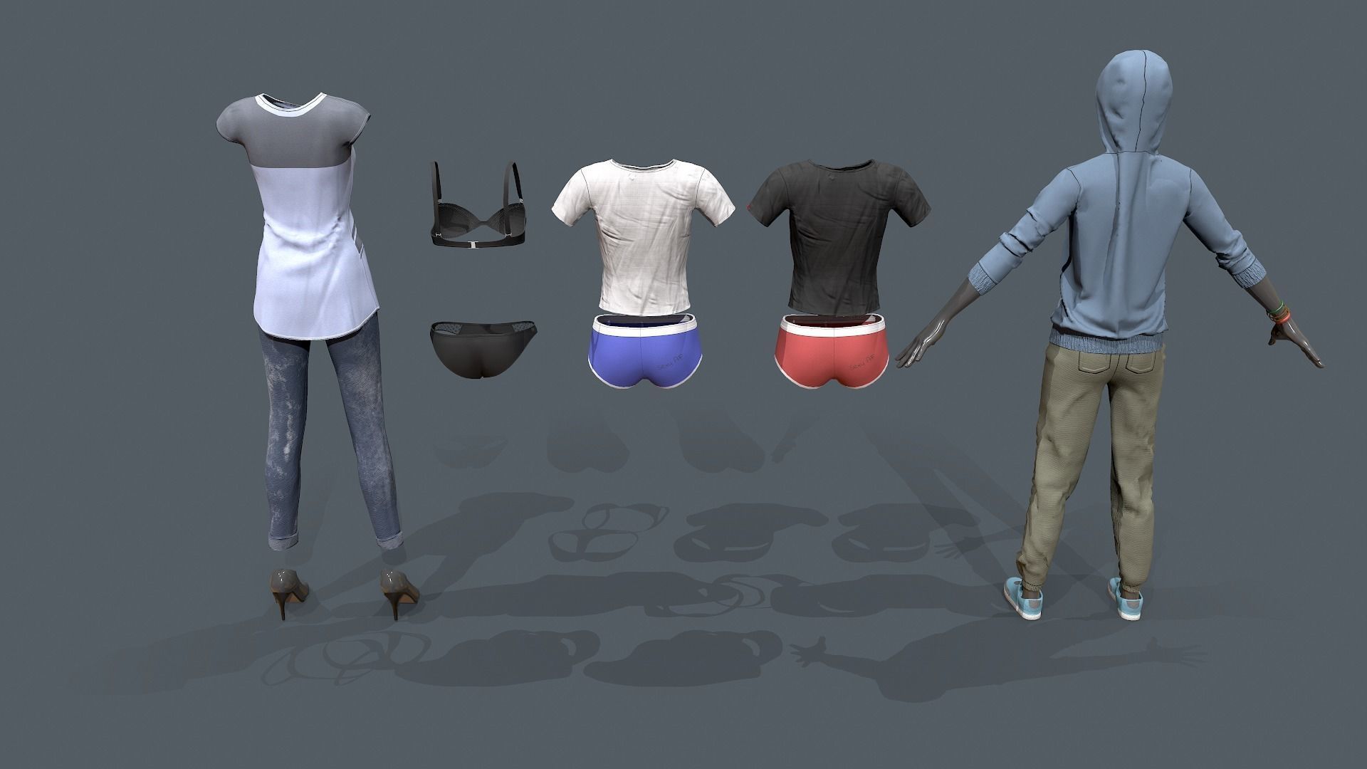Female clothes set Low-poly 3D model_1