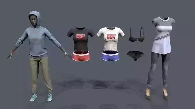 Female clothes set Low-poly 3D model