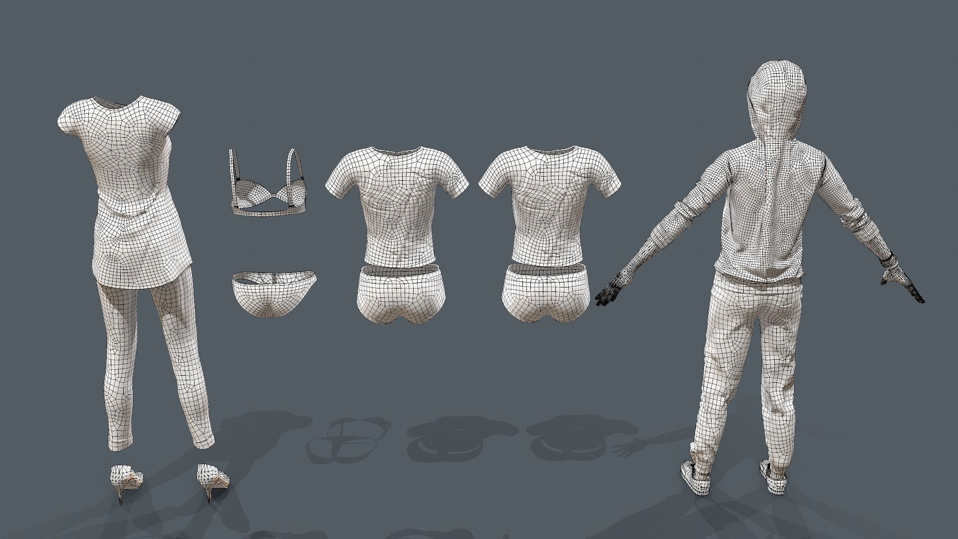 Female clothes set Low-poly 3D model_22