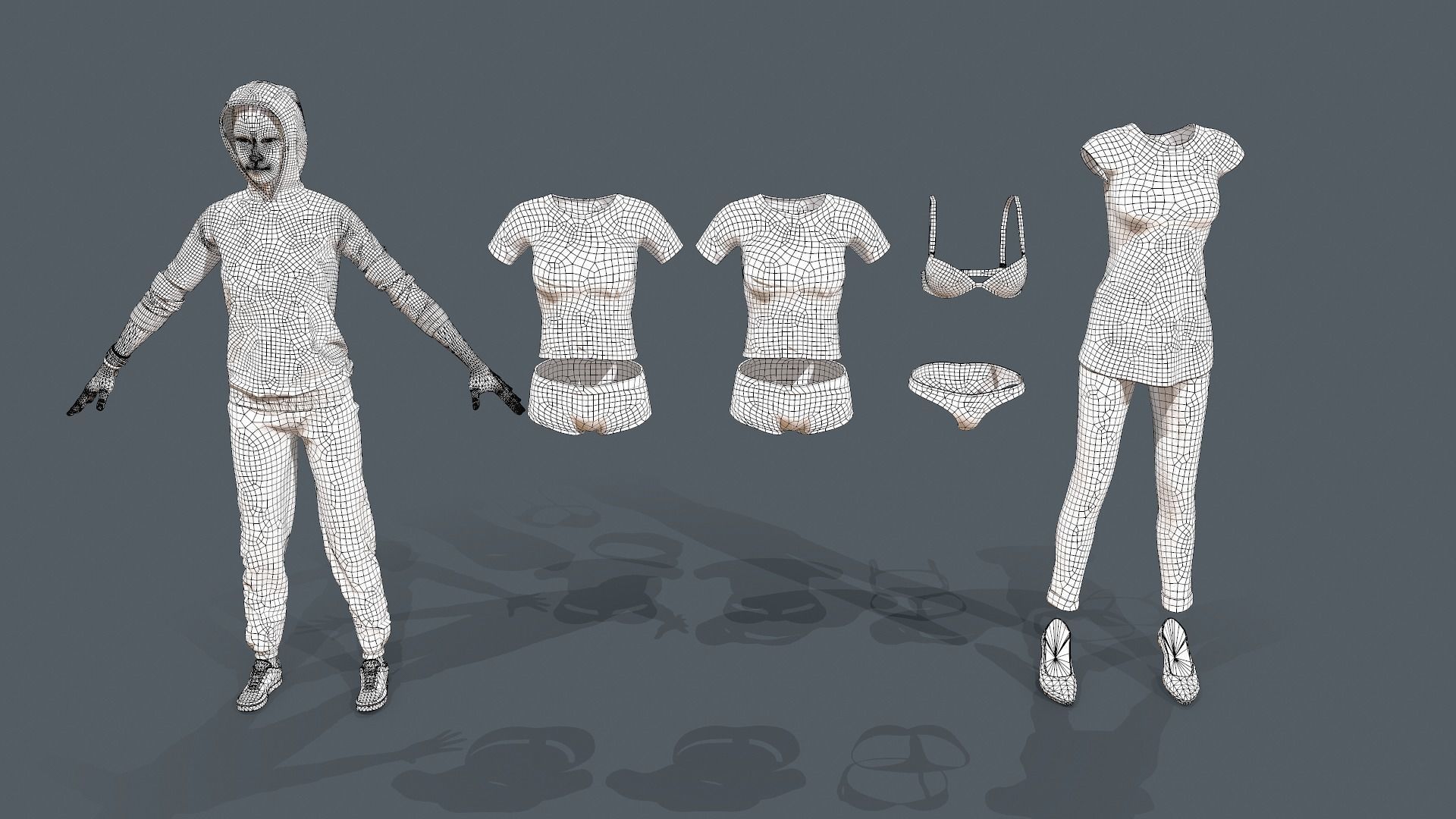 Female clothes set Low-poly 3D model_21