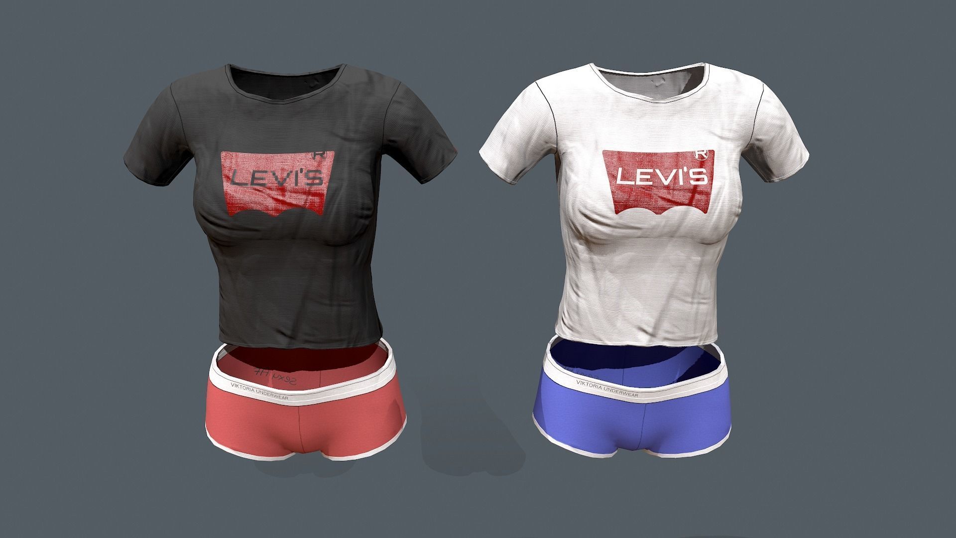 Female clothes set Low-poly 3D model_11