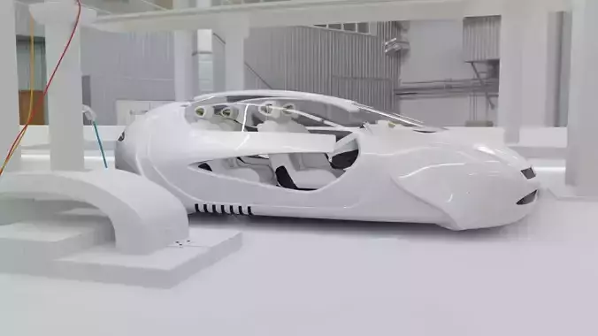 Affekta US4 Future Sci-Fi Concept Fly Car with e Station robot 1 3D model