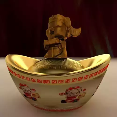 Chinese gold ingot with god of weathy