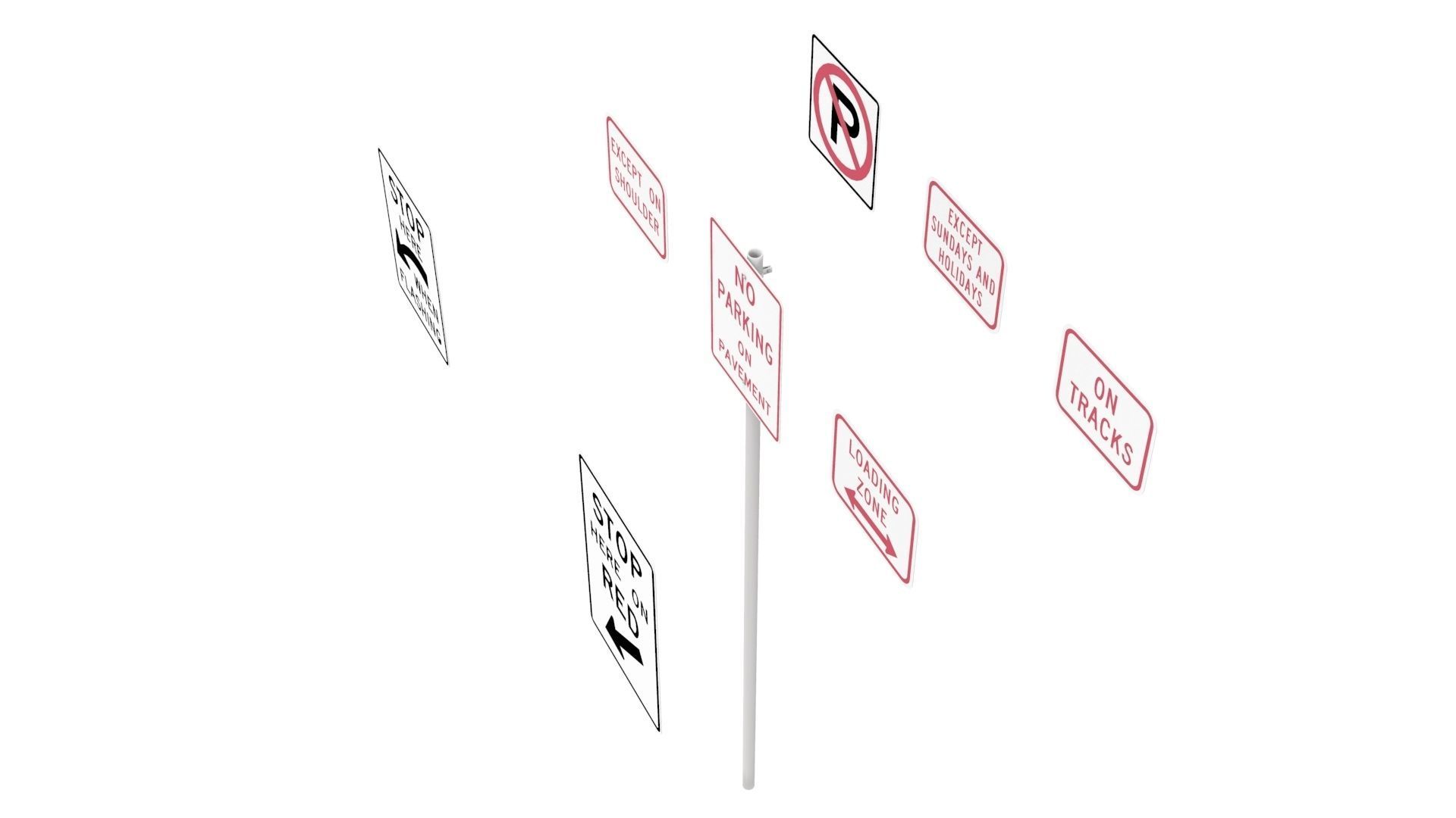 Road Sign US R8 Series Parking And Emergency Restrictions 3D model_5