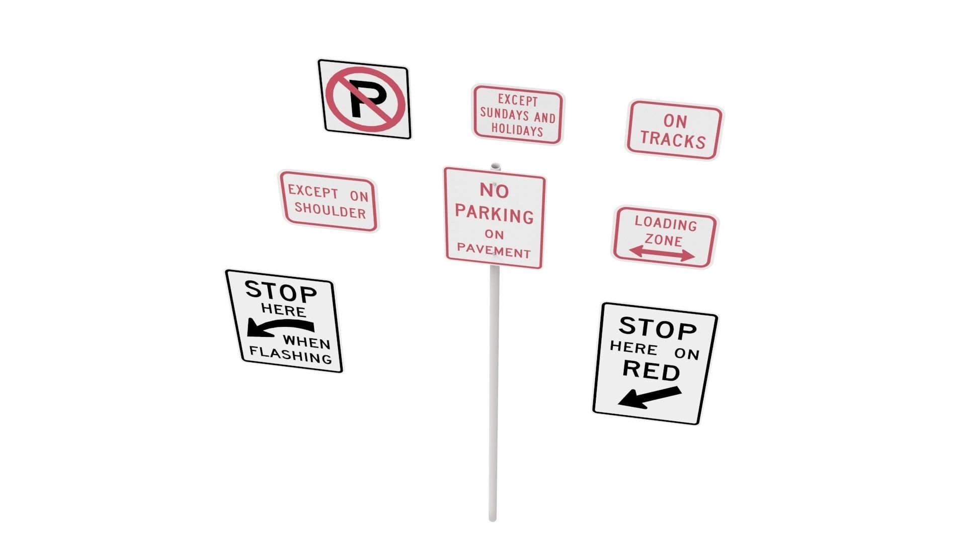 Road Sign US R8 Series Parking And Emergency Restrictions 3D model_39