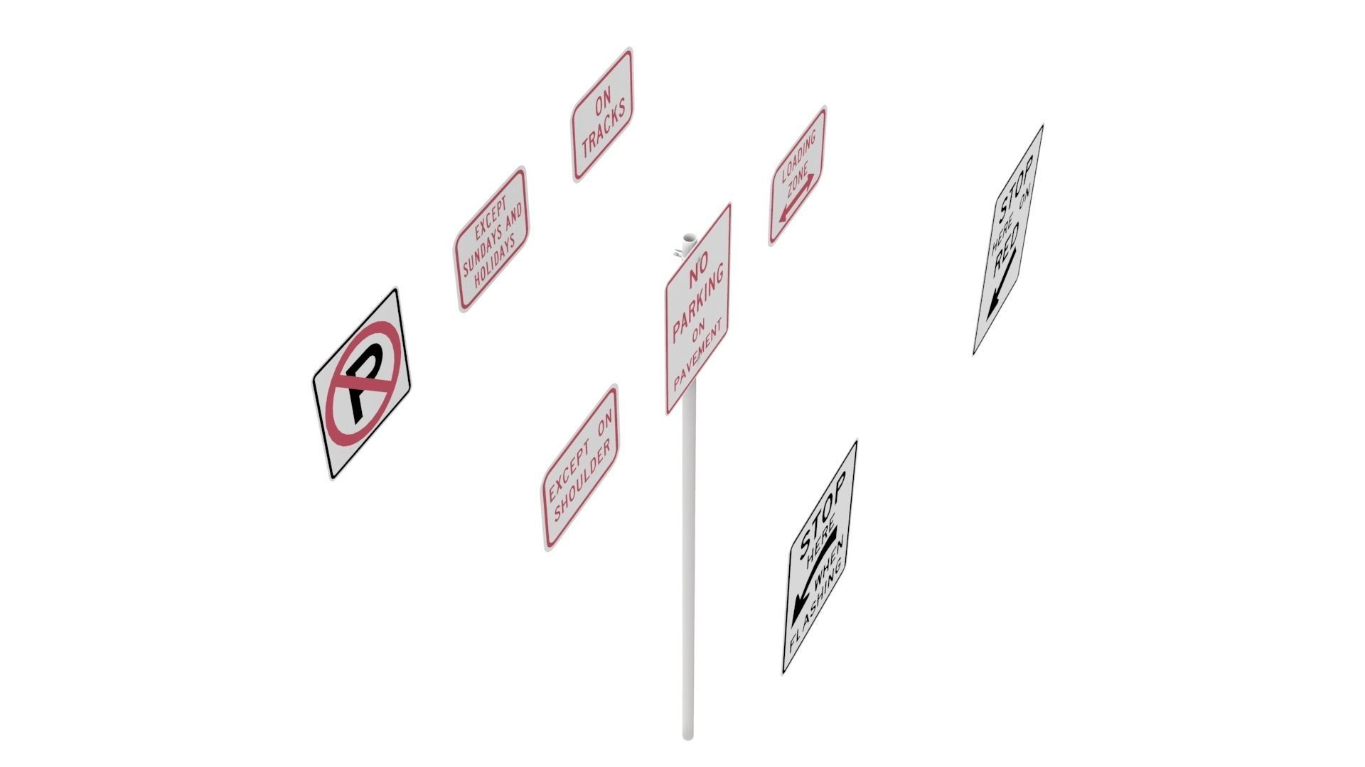 Road Sign US R8 Series Parking And Emergency Restrictions 3D model_33