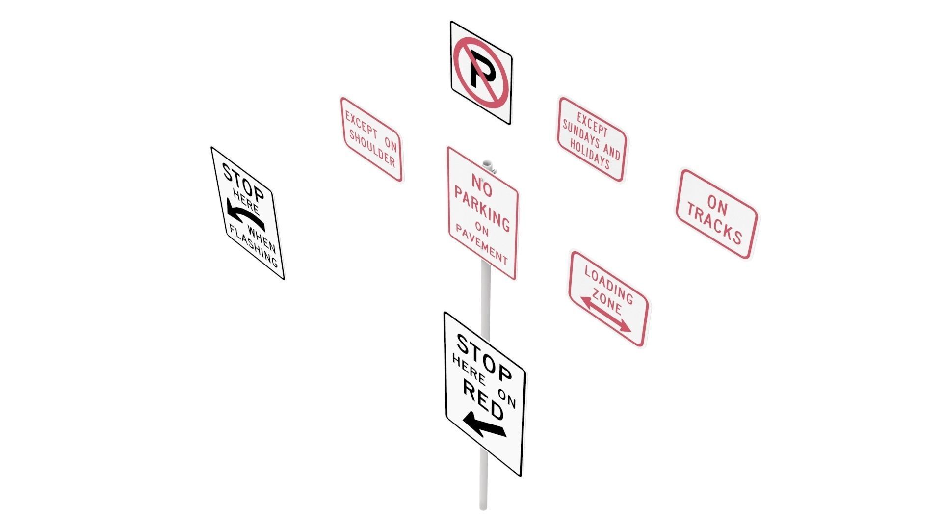 Road Sign US R8 Series Parking And Emergency Restrictions 3D model_3