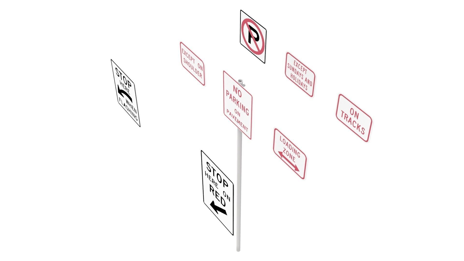 Road Sign US R8 Series Parking And Emergency Restrictions 3D model_4
