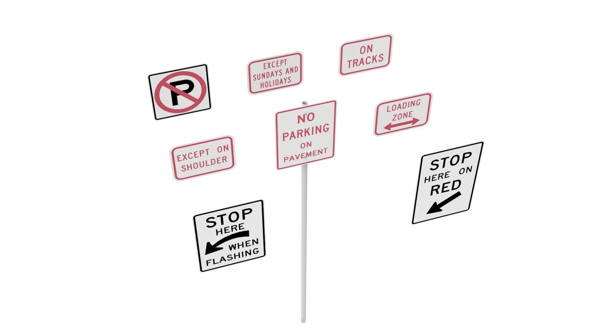 Road Sign US R8 Series Parking And Emergency Restrictions 3D model_34