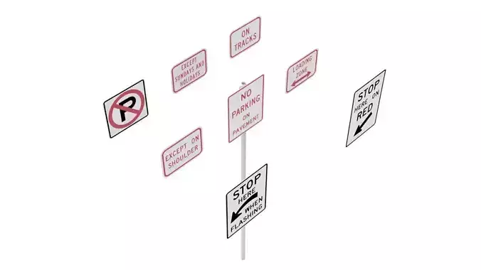 Road Sign US R8 Series Parking And Emergency Restrictions 3D model