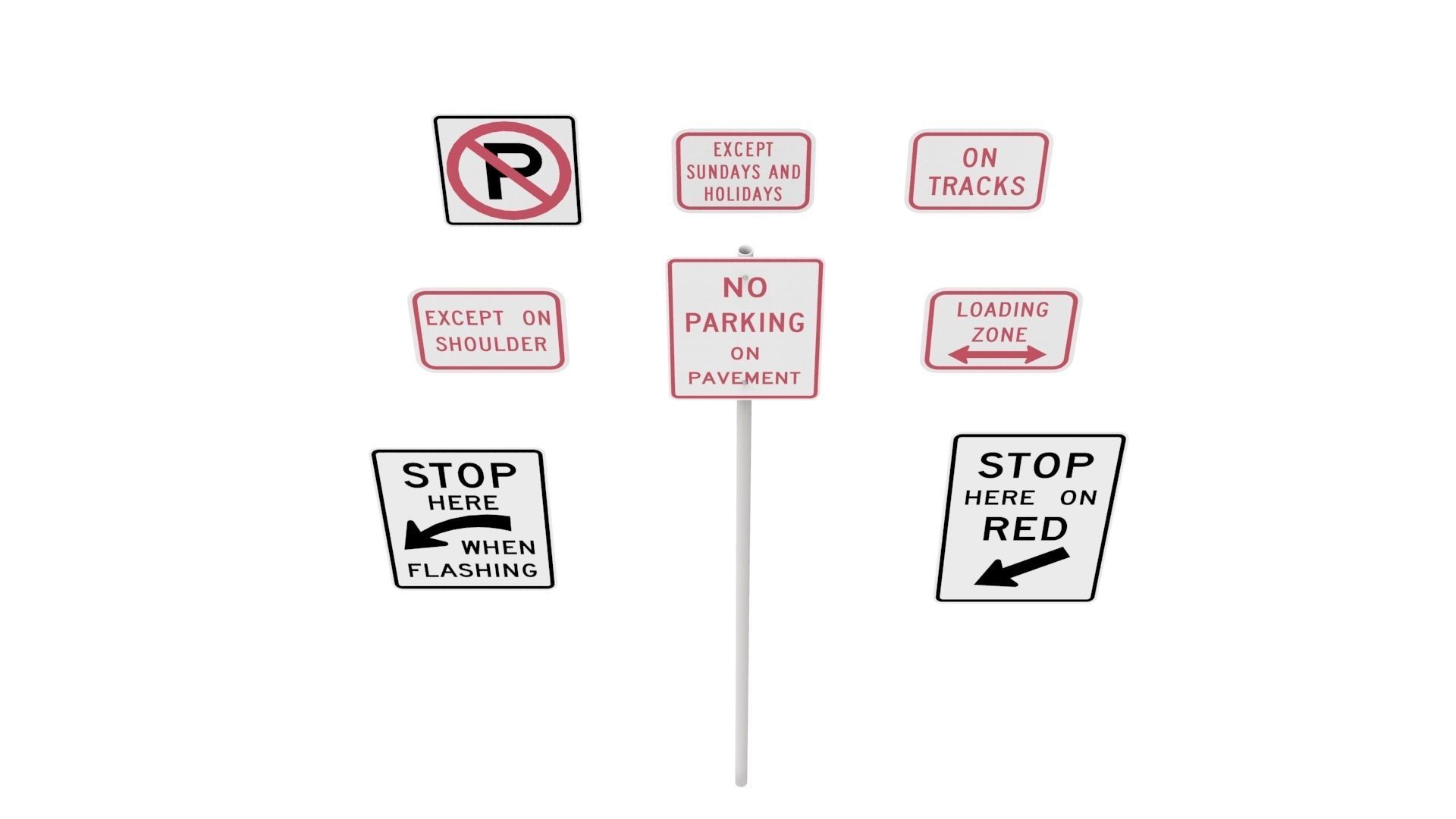 Road Sign US R8 Series Parking And Emergency Restrictions 3D model_38