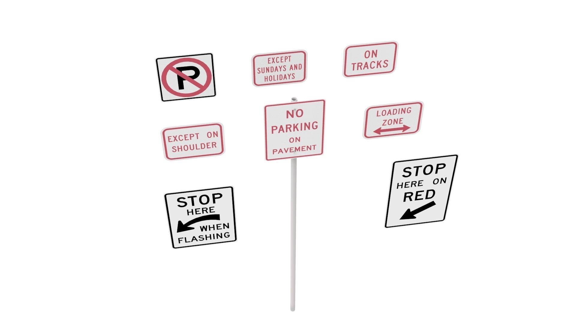 Road Sign US R8 Series Parking And Emergency Restrictions 3D model_37