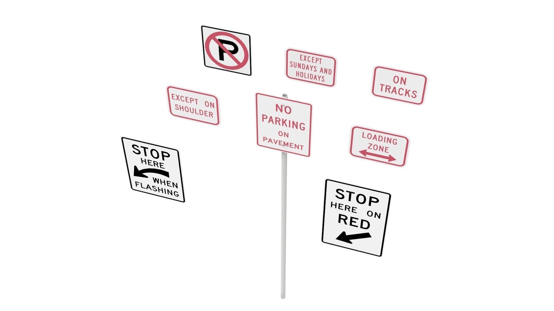 Road Sign US R8 Series Parking And Emergency Restrictions 3D model_40
