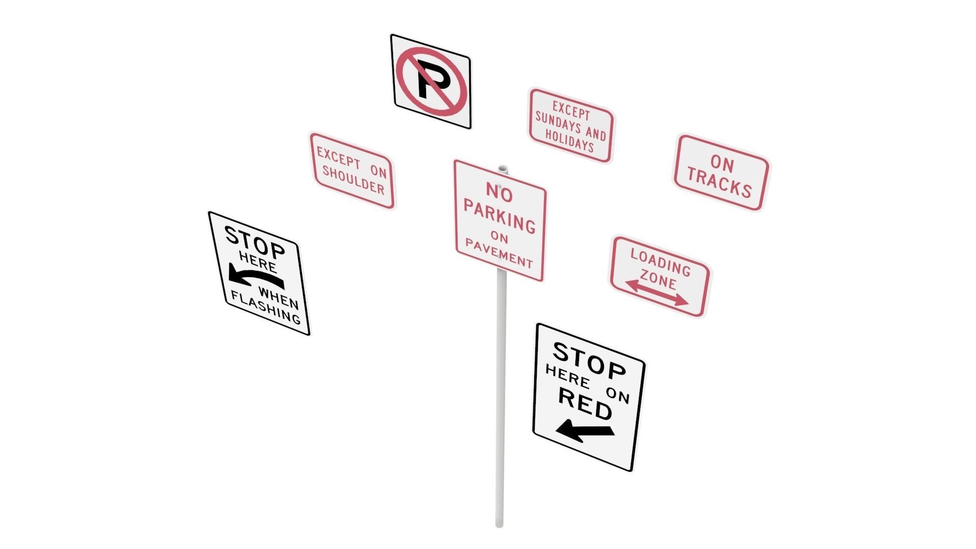 Road Sign US R8 Series Parking And Emergency Restrictions 3D model_41
