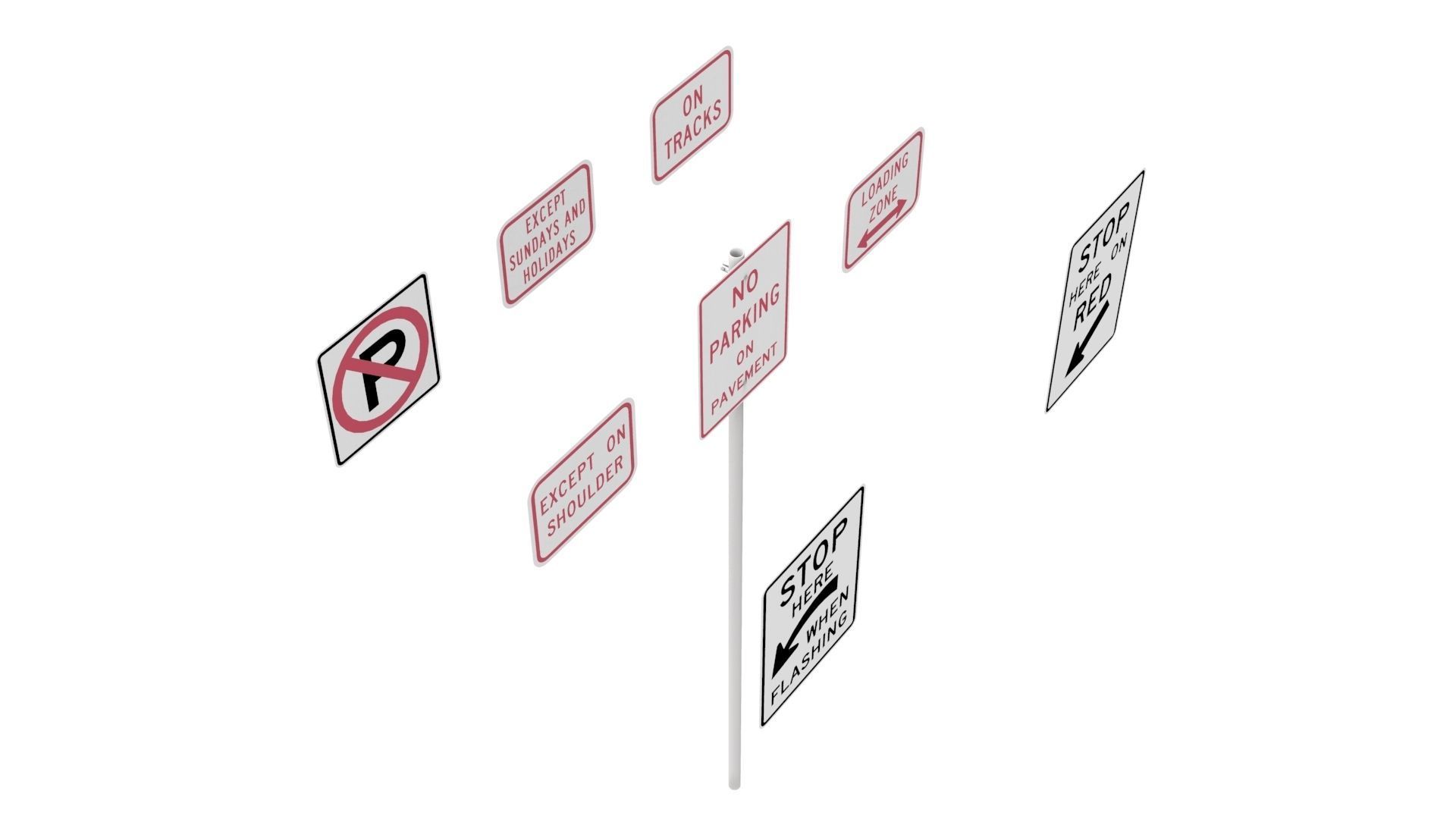 Road Sign US R8 Series Parking And Emergency Restrictions 3D model_35