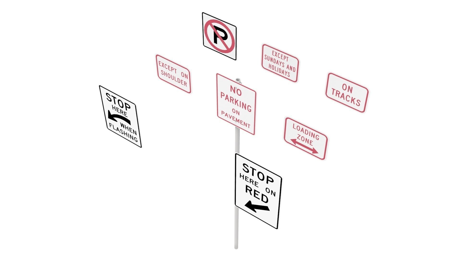 Road Sign US R8 Series Parking And Emergency Restrictions 3D model_2
