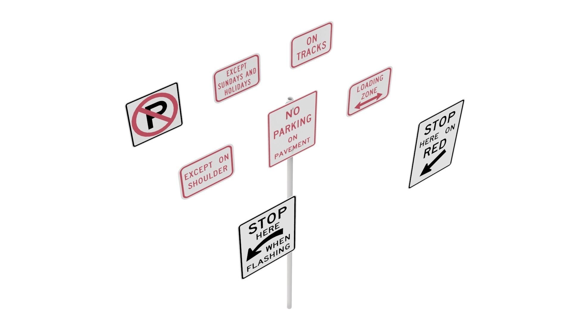 Road Sign US R8 Series Parking And Emergency Restrictions 3D model_12