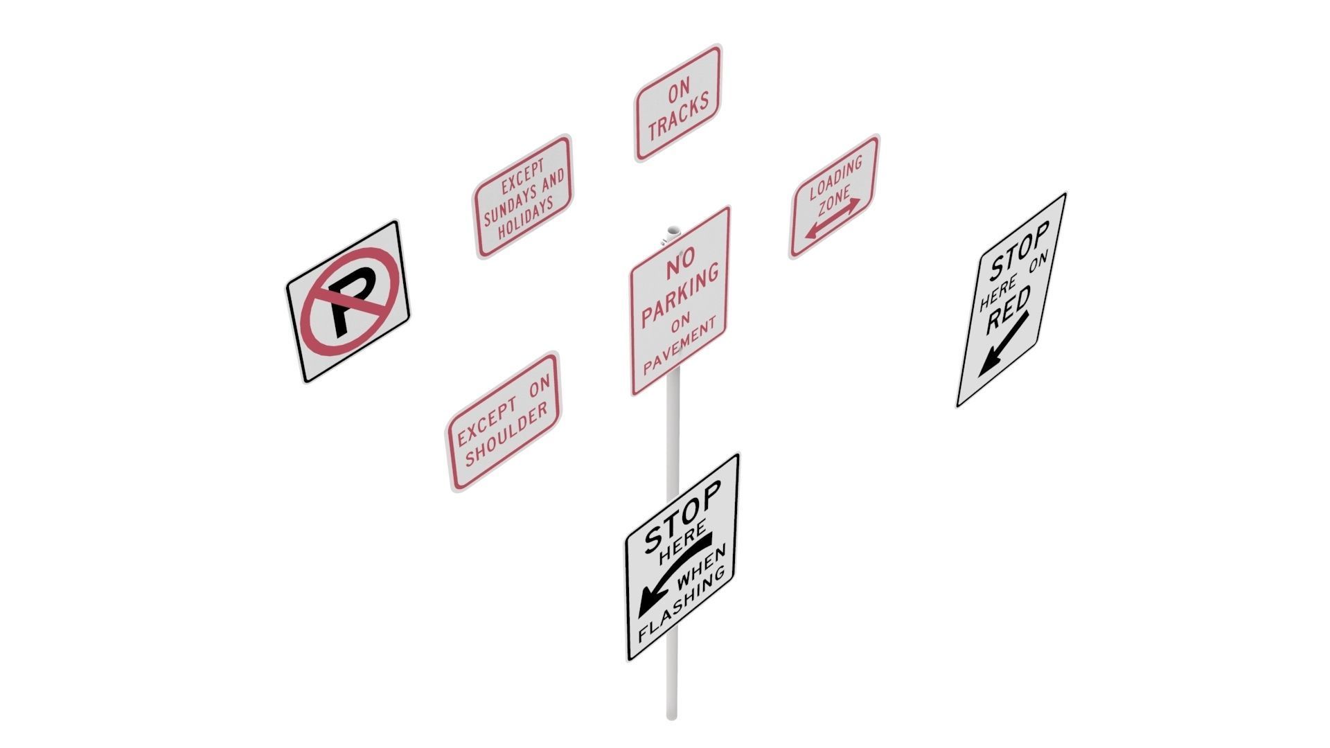 Road Sign US R8 Series Parking And Emergency Restrictions 3D model_36
