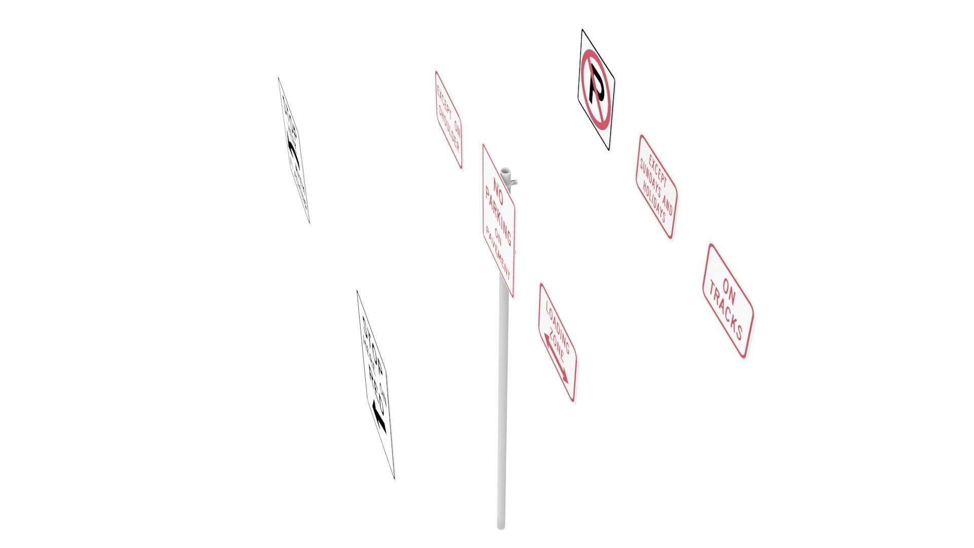 Road Sign US R8 Series Parking And Emergency Restrictions 3D model_6