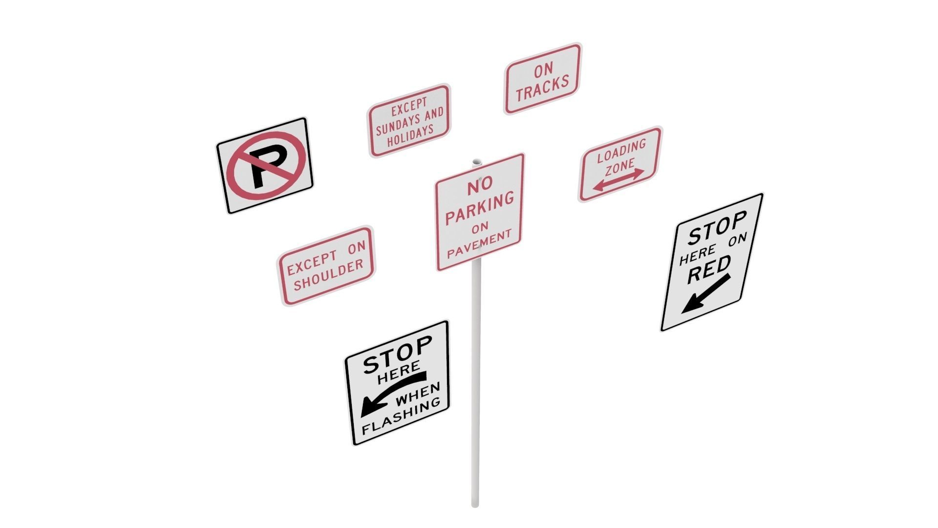 Road Sign US R8 Series Parking And Emergency Restrictions 3D model_23