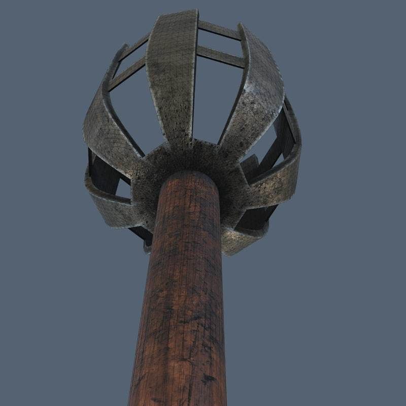 Medieval Torch in 2 Versions 3D model_3