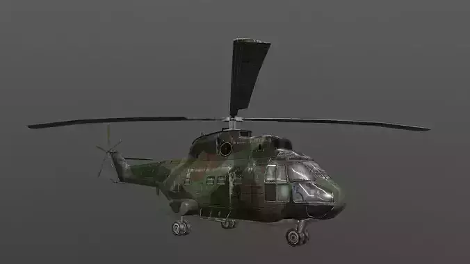 SA-330 military helicopter in camouflage